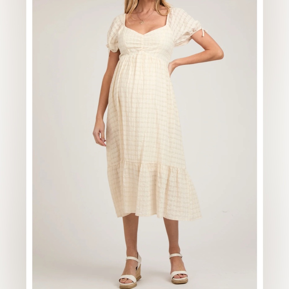 Pinkblush Maternity Cream Puff Sleeve Midi Dress